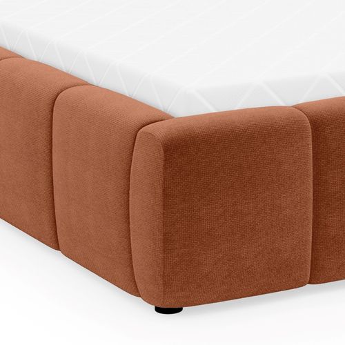Lit coffre 180x200 cm JULIA effet bubble tissu terracota vue détaillée
