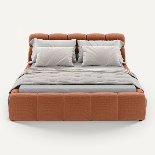 Lit coffre 180x200 cm JULIA effet bubble tissu terracota vue de face