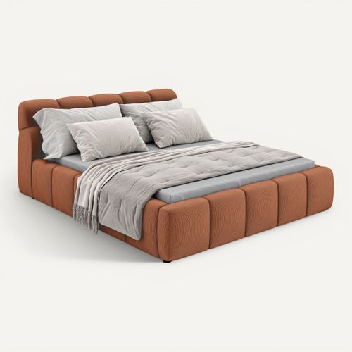 Lit coffre 180x200 cm JULIA effet bubble tissu terracota vue 3/4