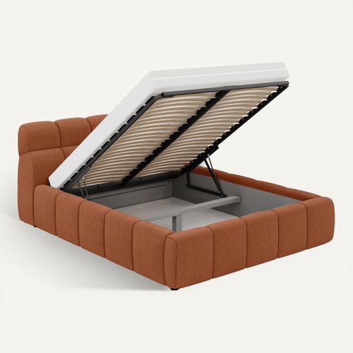 Lit coffre 180x200 cm JULIA effet bubble tissu terracota