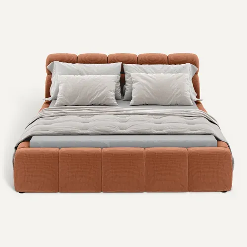 Lit coffre 160x200 cm JULIA effet bubble tissu terracota vue de face