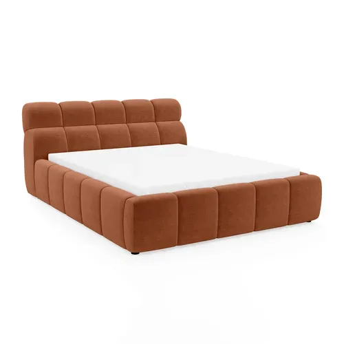 Lit coffre 160x200 cm JULIA effet bubble tissu terracota vue de profil