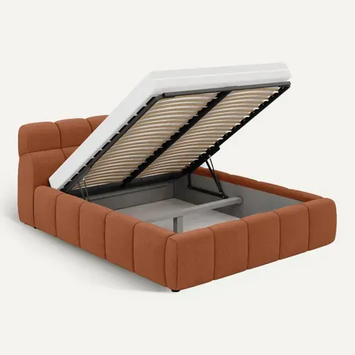 Lit coffre 160x200 cm JULIA effet bubble tissu terracota