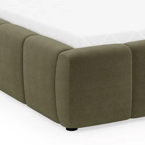Lit coffre 140x200 cm JULIA effet bubble tissu vert vue détaillée