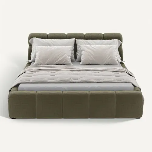 Lit coffre 140x200 cm JULIA effet bubble tissu vert vue de face