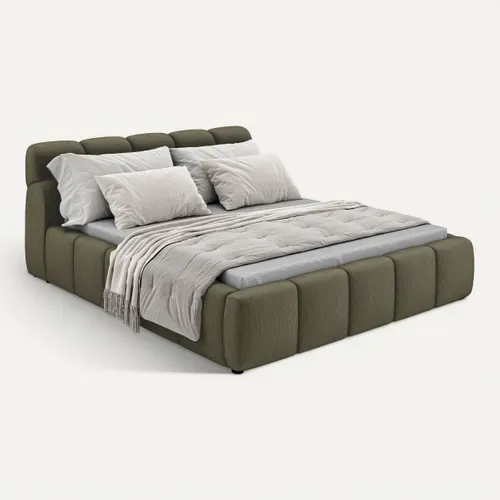 Lit coffre 140x200 cm JULIA effet bubble tissu vert vue 3/4