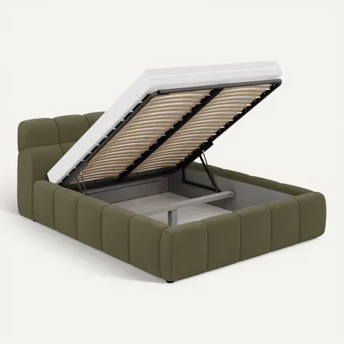 Lit coffre 140x200 cm JULIA effet bubble tissu vert