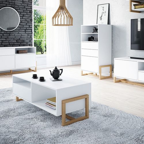 Table Basse 1 Tiroir 2 Niches Oslo Blanc