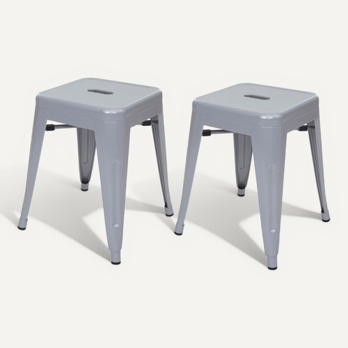 Lot De 2 Tabourets Bas Design Industriel En Métal Empilables En Métal Gris 04_0000502