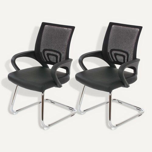 2x Fauteuils Chaises De Bureau Sans Roulettes Chaise De Conférence Visiteur En Synthétique Et Mail