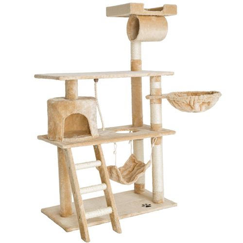 Arbre à Chat Griffoir Grattoir Niche Jouet Animaux Peluché Beige 141 Cm 08_0000513