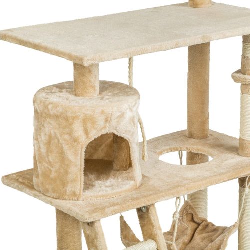 Arbre à Chat Griffoir Grattoir Niche Jouet Animaux Peluché Beige 141 Cm 08_0000513