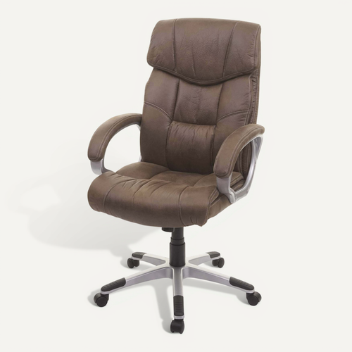 Fauteuil Chaise De Bureau Sur Roulettes Avec Accoudoirs Pivotant Tissu Aspect Daim Gris Foncé 04_0