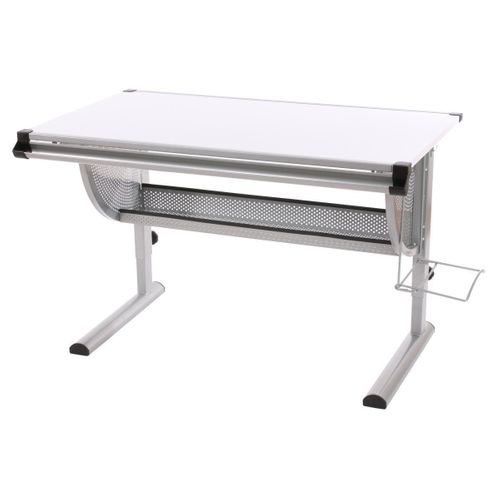 Bureau Pour Enfant En Métal Et Bois Plateau Inclinable Hauteur Réglable Blanc Bur04056