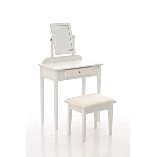 Coiffeuse Avec Tabouret Et Miroir Inclus En Bois Blanc Moc10006