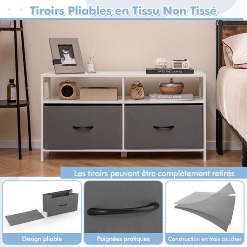 Meuble de Salle de Bain avec 2 Tiroirs Amovibles Commode De Salle De Bain En Bois Avec Etagère Ouverte Pour Salle De Bain Chambre Salon Blanc/Gris