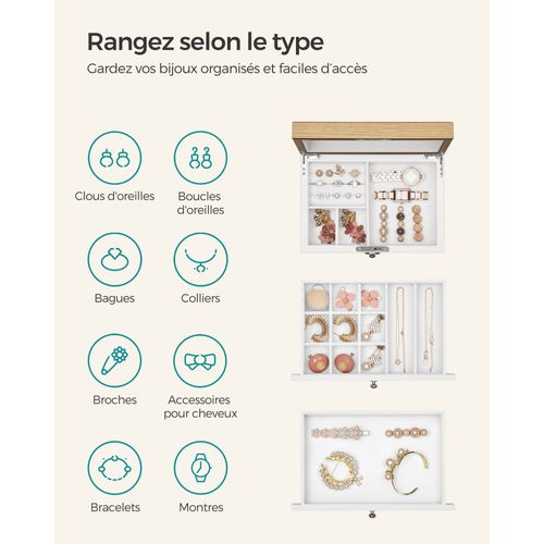 Boîte à Bijoux à 3 Niveaux Rangement à Bijoux En Bois D'ingénierie