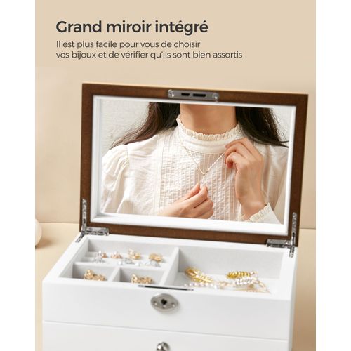 Boîte à Bijoux à 3 Niveaux Rangement à Bijoux En Bois D'ingénierie