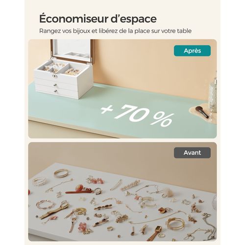 Boîte à Bijoux à 3 Niveaux Rangement à Bijoux En Bois D'ingénierie