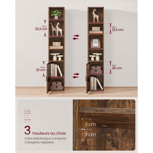 Bibliothèque Étagère Haute Sur 6 Niveaux Avec Porte Meuble De Rangement Ouvert 24 X 3