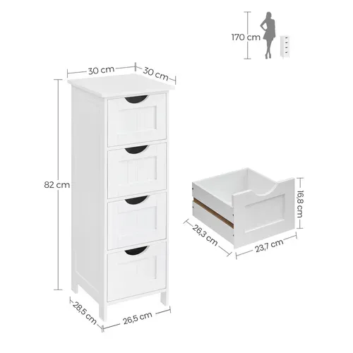 Meuble De Salle De Bain Sur Pieds Meuble De Rangement Avec 4 Tiroirs 30 X 30 X 82 Cm