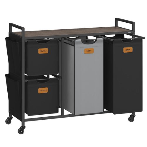 HOOBRO Panier à Linge 3 Compartiments, Corbeille à Linge Sale, 3 x 43 L, Sac à Linge en Tissu Oxford Amovible, Étagère, Cadre en Bambou, pour Chambre, Buanderie, Salle de Bains, Bambou