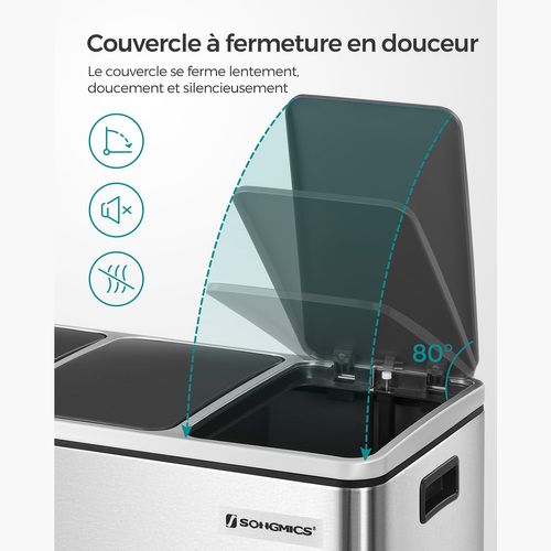 Poubelle De Recyclage Poubelle Triple Seau 3 X 18 Litres 3 Compartiments Mécanisme Ta