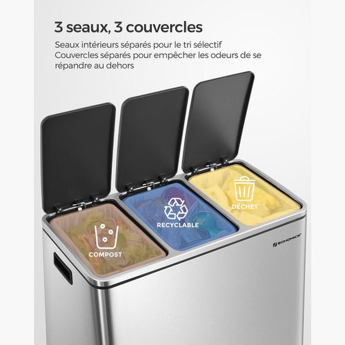 Poubelle De Recyclage Poubelle Triple Seau 3 X 18 Litres 3 Compartiments Mécanisme Ta