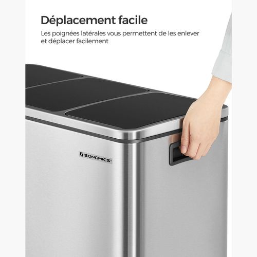 Poubelle De Recyclage Poubelle Triple Seau 3 X 18 Litres 3 Compartiments Mécanisme Ta