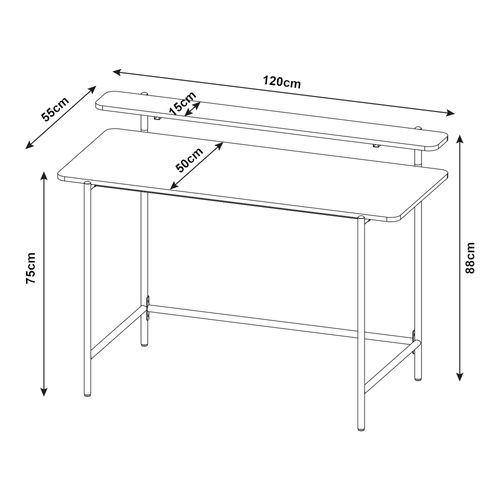 Bureau Table Poste De Travail 120 X 55 X 88 Cm Noir 03_0009066