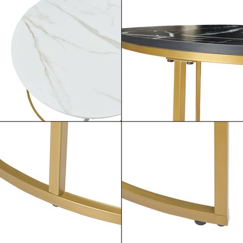 Set De 2 Tables Basses Rondes Gigognes Effet Marbre Blanc Noir Doré 03_0010597