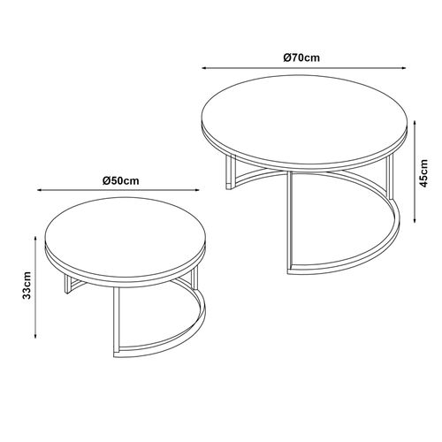 Set De 2 Tables Basses Rondes Gigognes Effet Marbre Blanc Noir Doré 03_0010597