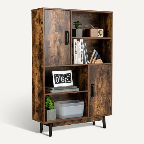 Bibliothèque à 4 Niveaux 80 X 24 X 120 Cm Rangement Avec Portes Et étagères Ouvertes
