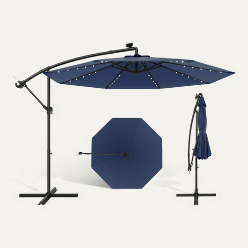 Parasol Déporté 300 X 250 Cm Grand Ombrage Éclairage Solaire Inclinable Décoratif