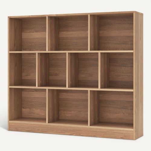 Bibliothèque 10 Cases 120 X 24 X 104 Cm Rangement Polyvalent En Bois Naturel 20_00177