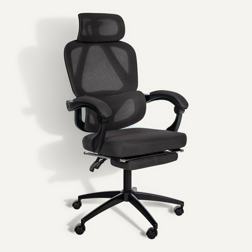 Fauteuil De Bureau Ergonomique Avec Appui-tête Réglable Soutien Lombaire Et Repose-pieds Extensible