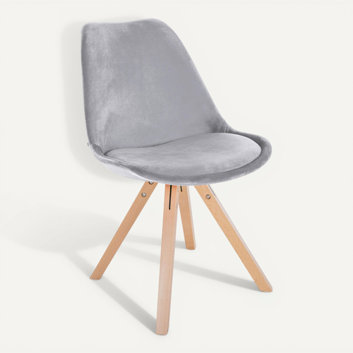 Chaise De Salle à Manger X1 Style Scandinave En Velours Gris Clair Pieds En Bois Clair 10_0001474
