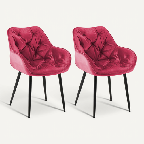 Lot De 2 Chaises De Salle à Manger Design Et Moderne Assise En Velours Rouge Et Pieds En Métal