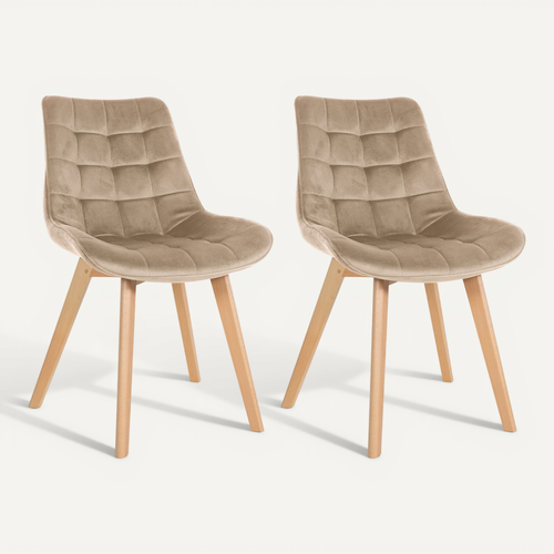 Lot De 2 Chaises De Salle à Manger En Tissu Velours Marron Clair Et Pieds En Bois Clair 10_0001679