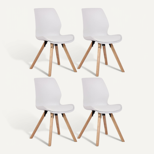 Lot De 4 Chaises De Salle à Manger Design Scandinave En Plastique Et Pvc Blanc Et Pieds En Bois Cl