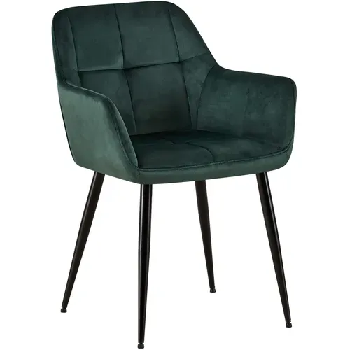 Chaise De Salle à Manger Bureau Coutures Décoratives Carrées En Velours Vert Pieds En Métal Noir 1