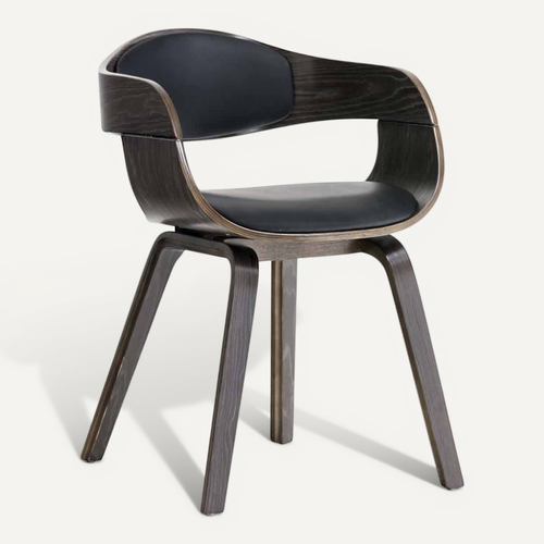 Chaise De Salle à Manger Design Scandinave En Pvc Noir Et Structure En Bois Gris 10_0001912