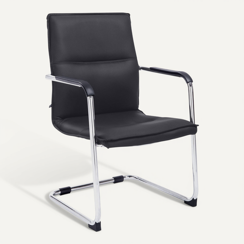Chaise De Bureau Fauteuil Visiteur Avec Accoudoirs En Pvc Noir Et Métal 10_0001923