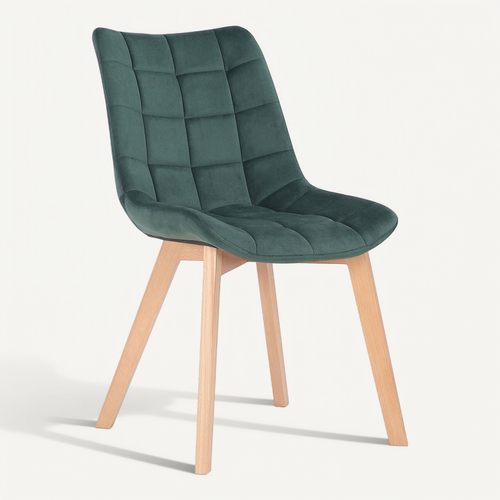 Chaise De Salle à Manger X1 Rembourrage Généreux En Velours Vert Piètement En Bois 10_0002084