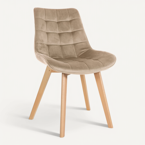 Chaise De Salle à Manger X1 Design Scandinave Coutures Carrées En Velours Marron Pieds En Bois Cla