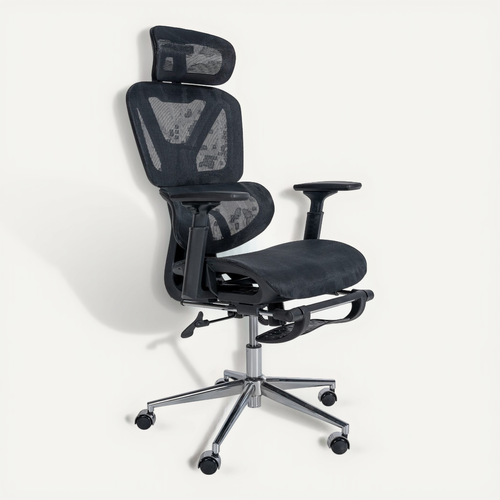 Fauteuil De Bureau Ergonomique Soutien Lombaire Et Appuie-tête Tissu Maille Respirante Noir 10_000