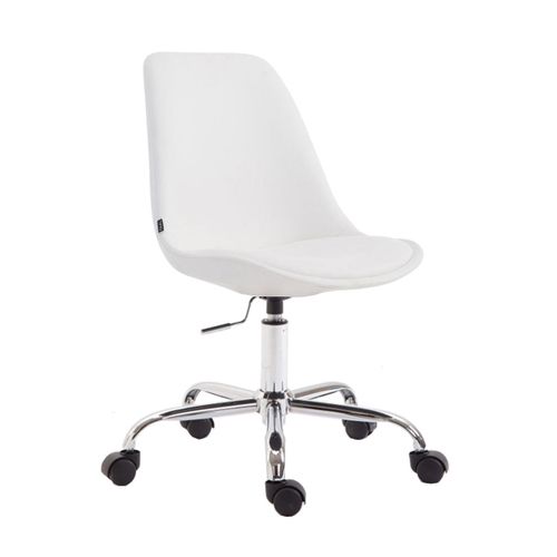 Chaise De Bureau Tabouret De Travail Sur Roulettes Hauteur Réglable En Pvc Blanc Et Métal Chromé 1