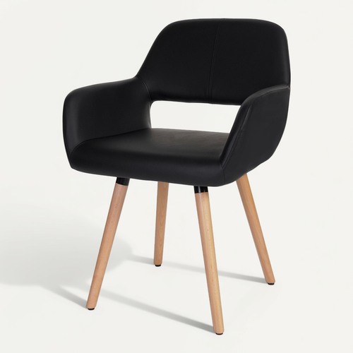 Chaise De Salle à Manger Bureau Visiteur Design Rétro En Synthétique Noir Pied En Bois Clair 04_00