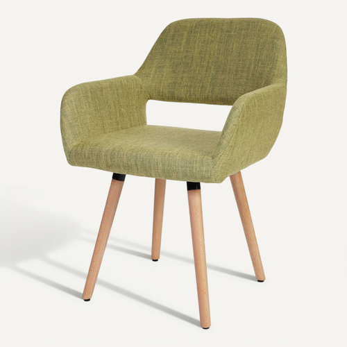 Chaise De Salle à Manger Bureau Visiteur Sans Roulette Design Rétro En Tissu Vert Clair Pied En Mé