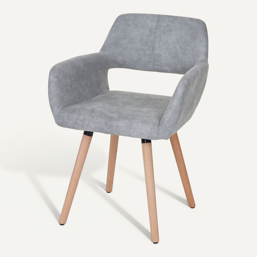 Chaise De Salle à Manger Bureau Visiteur Sans Roulette Design Rétro En Tissu Gris Pied En Bois Cla